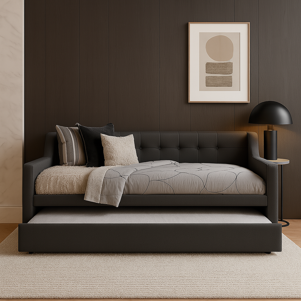 Merryle 3 in 1 Dark Grey Fabric Daybed Pull Out Bed Frame (Water Repellent)